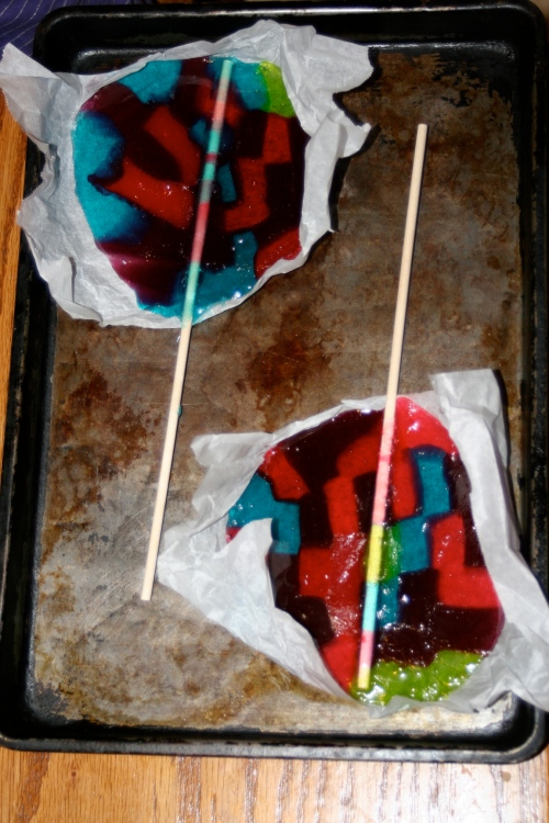lolipops baked/melted with sticks inserted