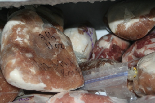 pork cuts shrink wrapped in the freezer