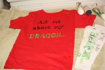 Ask me about my dragon freezer paper stencils and fabric paint